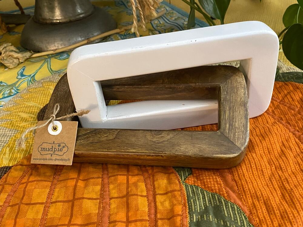 Mud Pie Decorative Wood Links White & Natural Mango Wood Shelf Decor NEW